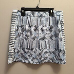 J. McLaughlin Blue and White Patterned Mini Skirt